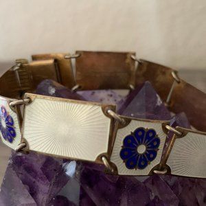 Sterling Guilloché Enamel Floral Link Bracelet
